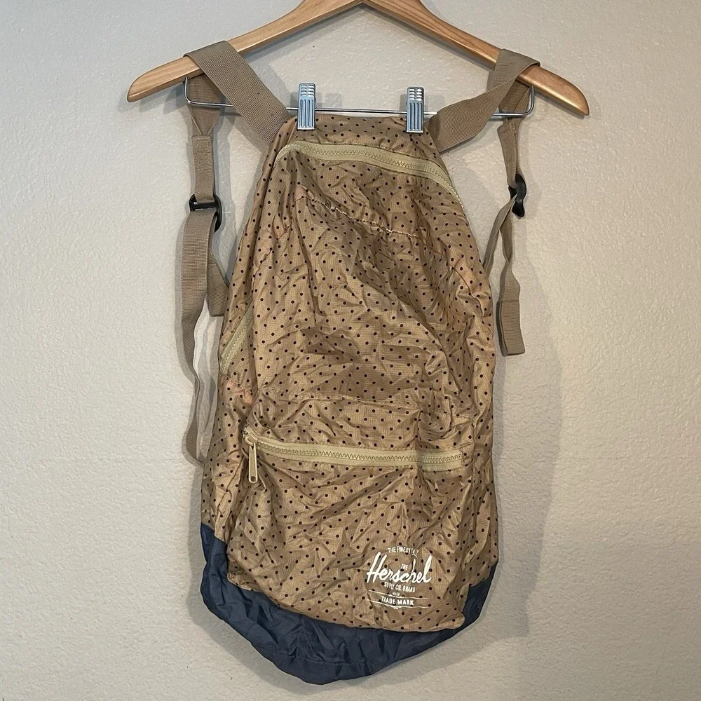 Herschel Supply Co. Packable Daypack Nylon Backpack Tan Polka Dot School Hiking